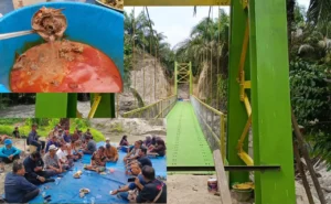 Syukuran Masyarakat Desa Silau Padang dan Marjanji, Jembatan Gantung Telah Selesai Dikerjakan Nasi Urap Kari Kambing Menjadi Hidangan